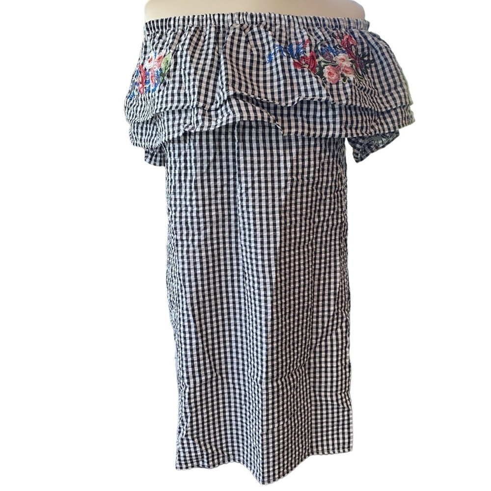 Rebellion Again dress gingham print embroidered collar peasant style Sz S NWT